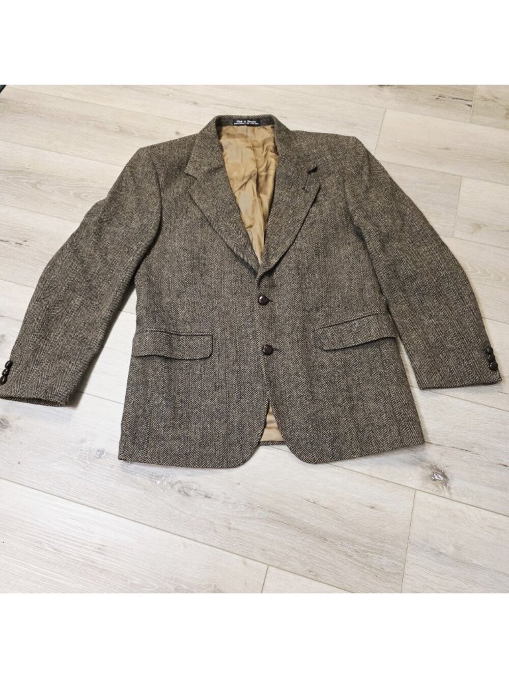 Vtg Deansgate Harris Tweed Style Blazer Jacket Mens Brown 39R Herringbone Wool